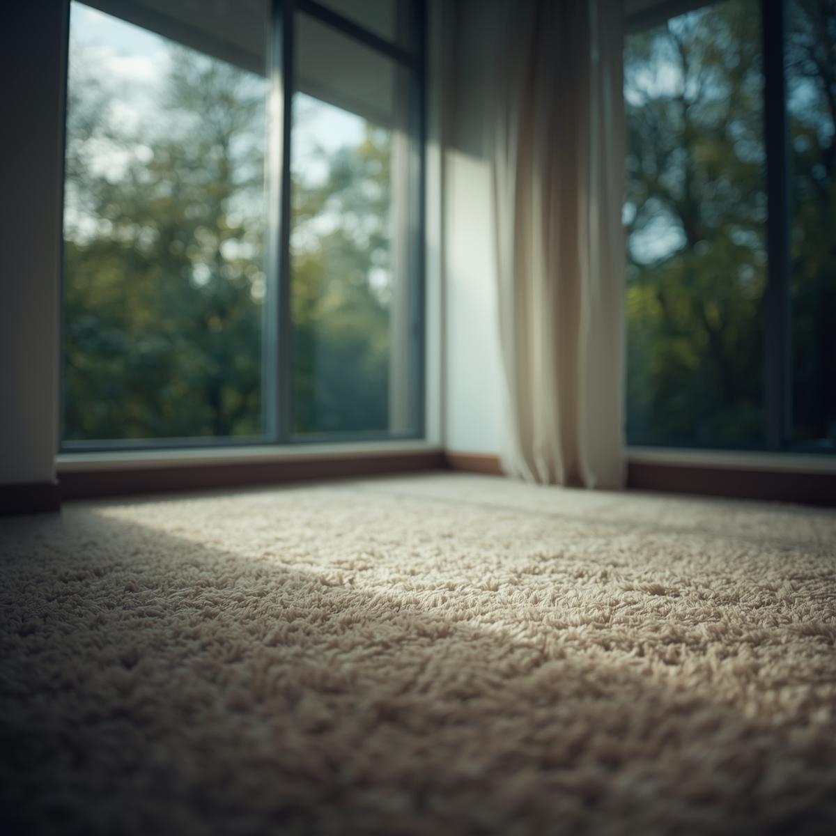 A woman in a white shirt and apron sprays cleaning solution onto a window.