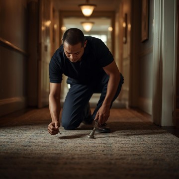 Two customer service representatives wearing headsets and masks reviewing tablet in office