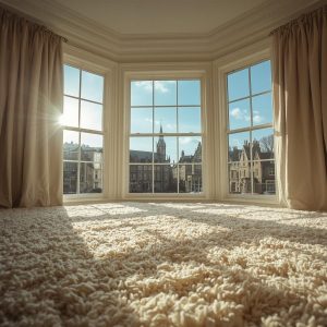 Professional cleaning team with mops and vacuum cleaner